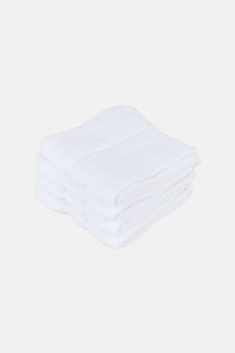 4 Pieces Textured Face Towel Set, White