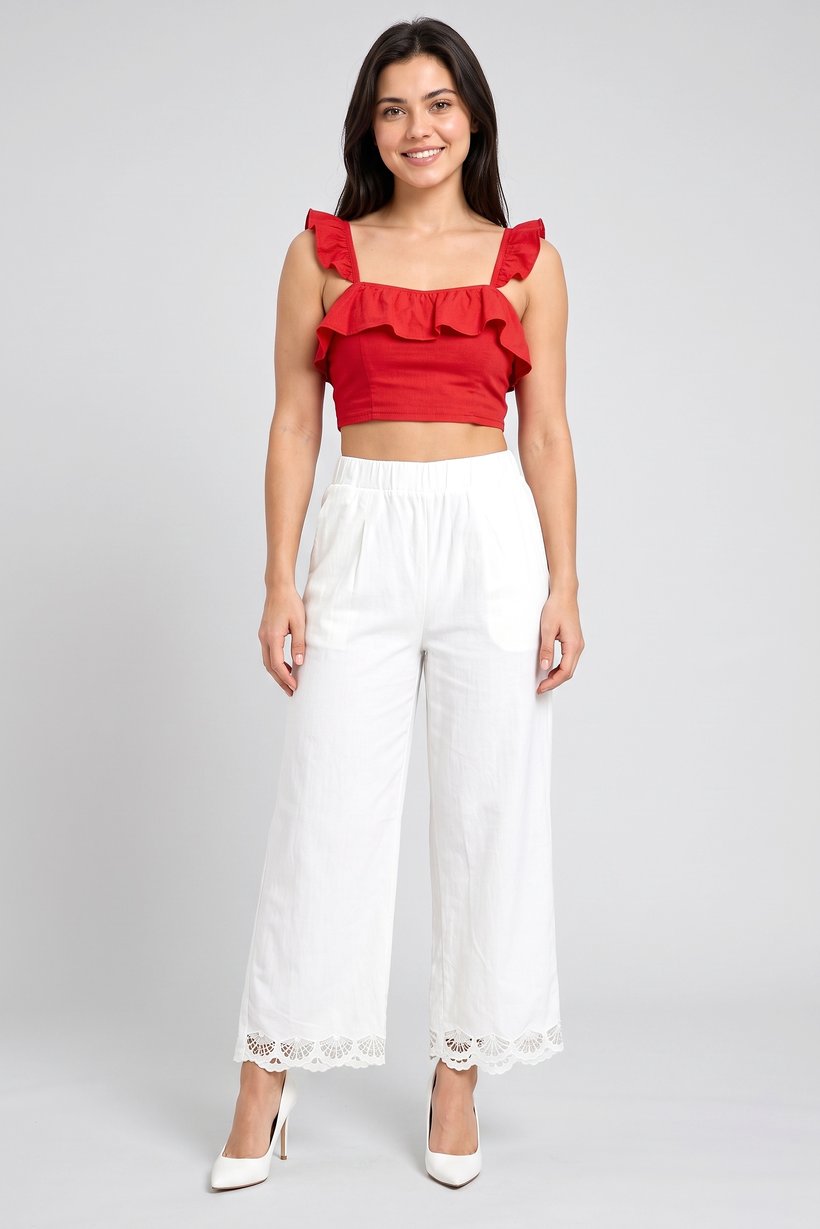 Women Regular Fit Solid Wide Leg Pant, White