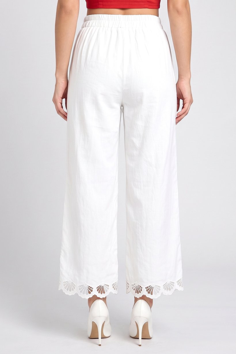 Women Regular Fit Solid Wide Leg Pant, White