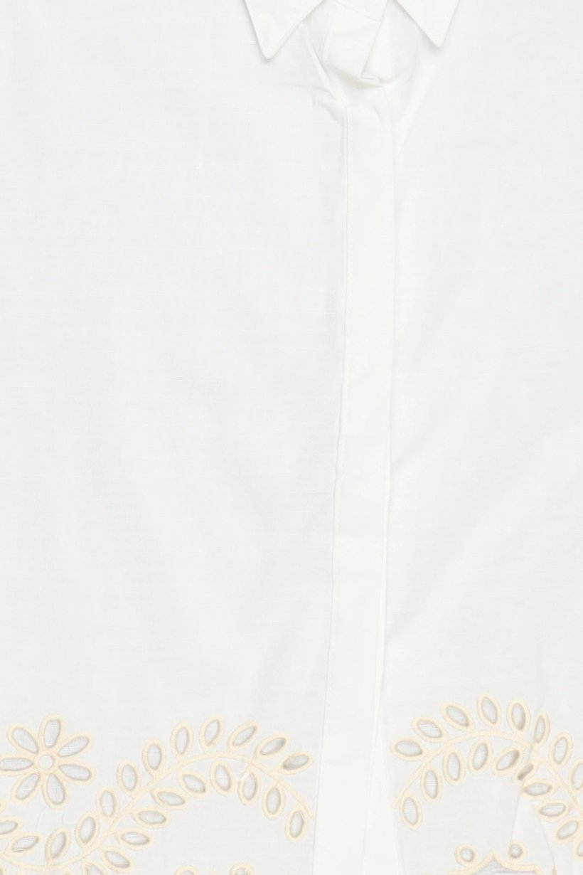 Women 2 Pcs Eyelet Short Sleeve Shirt And Shorts Set, Off-White