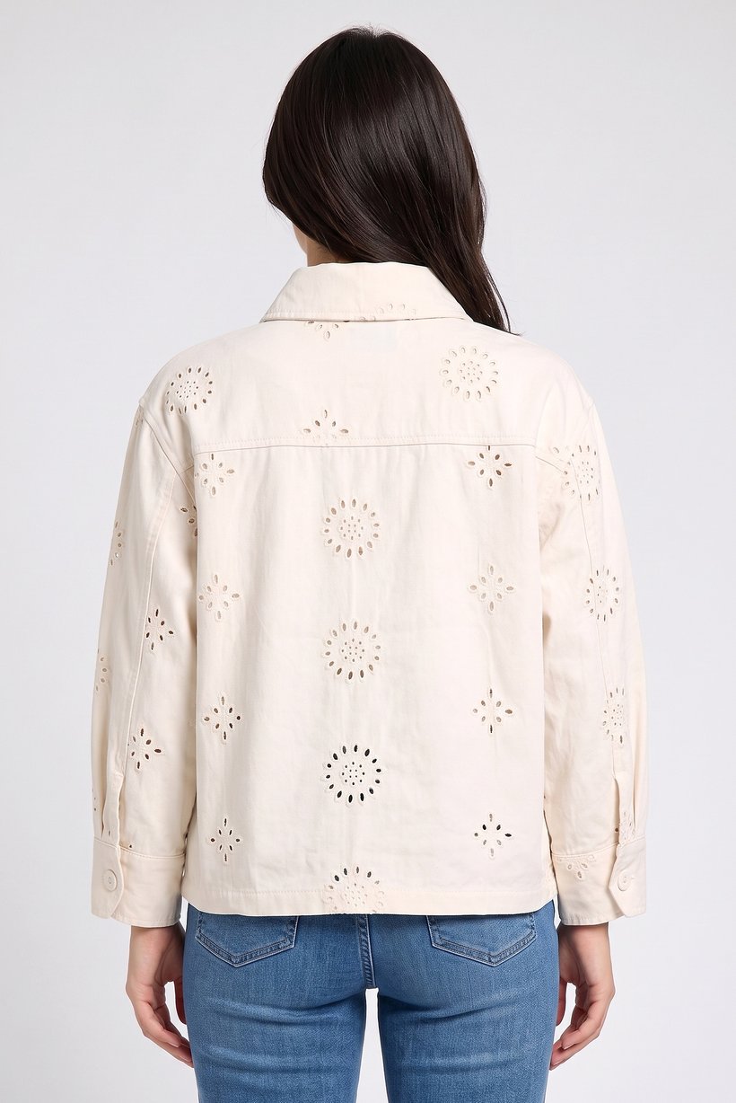 Women Embroidered Denim Jacket, Beige