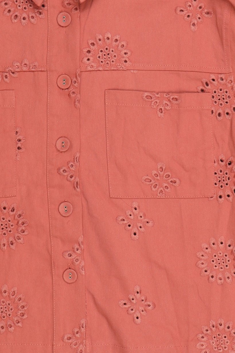 Women Spread Collar Long Sleeve Embroidered Shirt, Rust