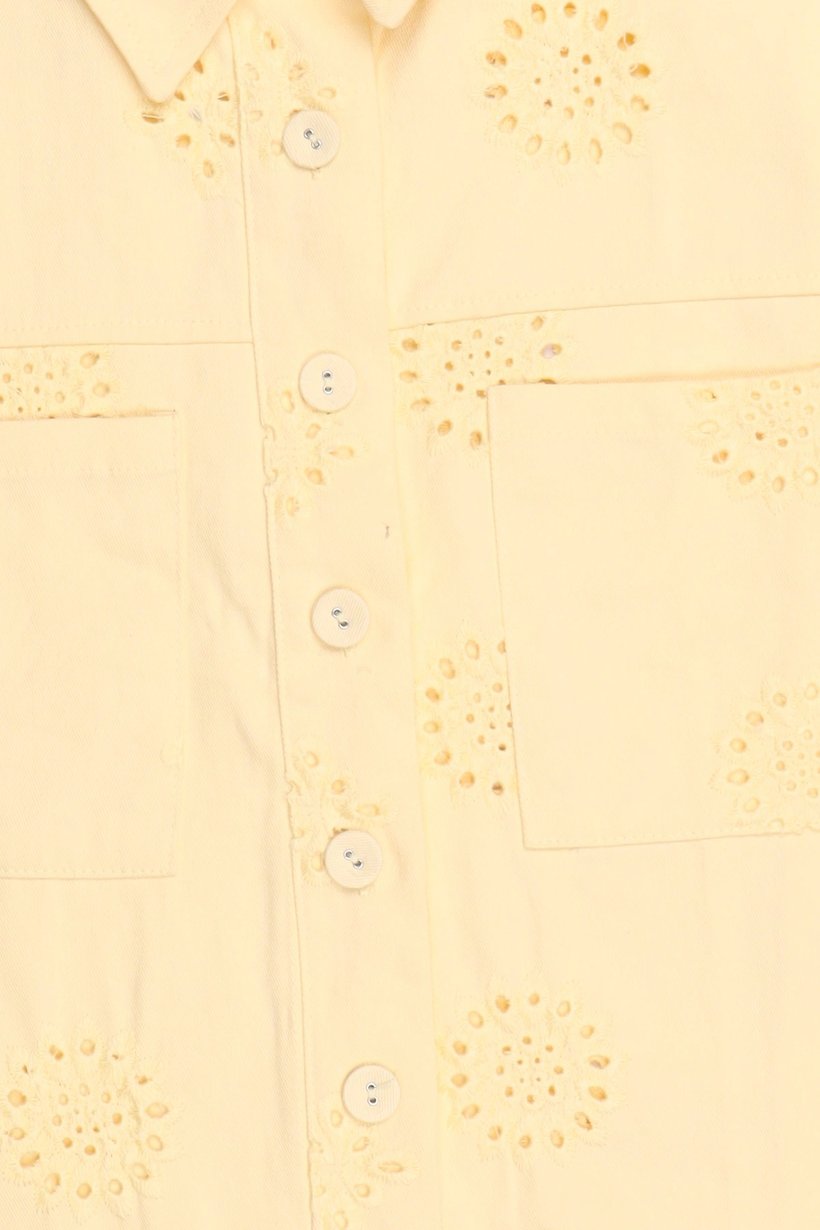 Women Spread Collar Long Sleeve Embroidered Shirt, Yellow