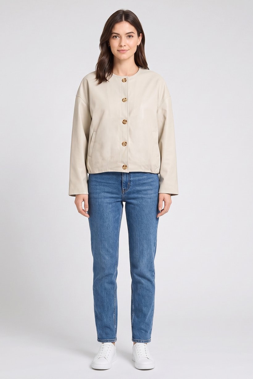 Women Plain Windbreaker Jacket, Beige