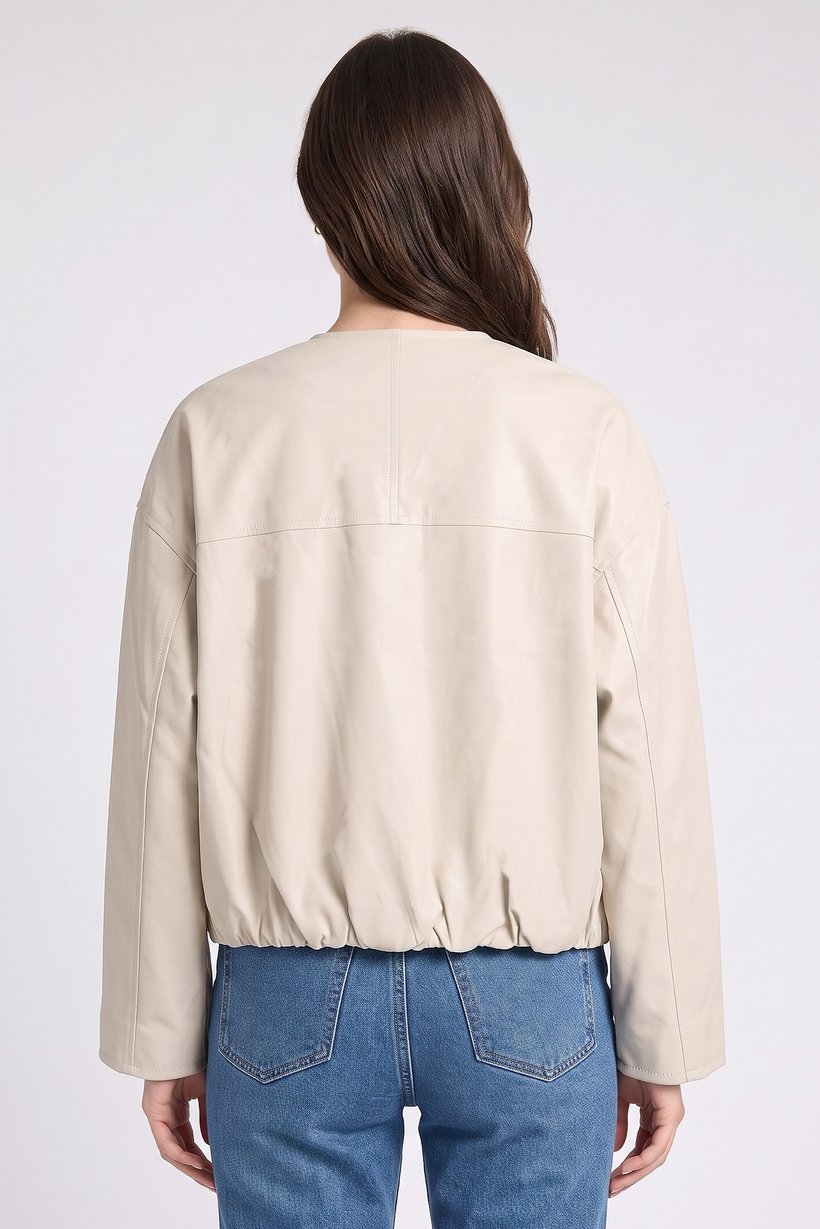 Women Plain Windbreaker Jacket, Beige