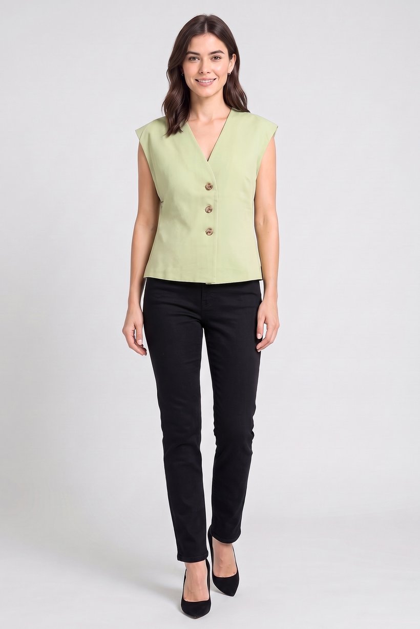 Women V-Neck Short Sleeve Plain Top, Olive