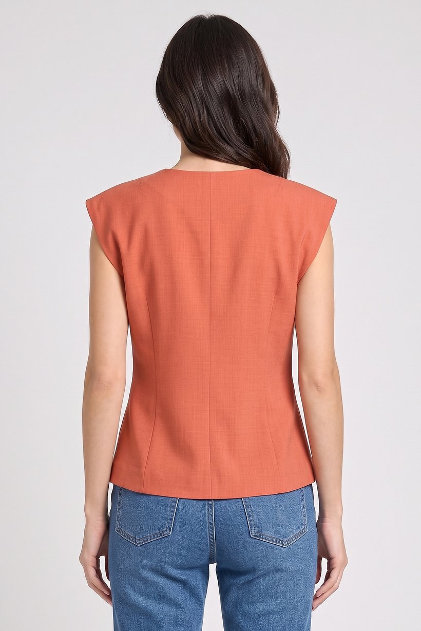 Women V-Neck Cap Sleeve Plain Top, Rust