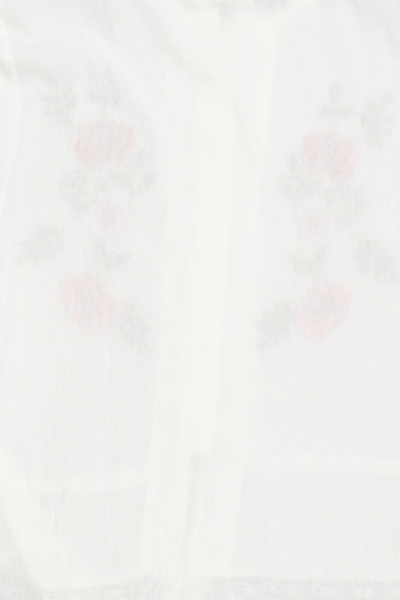 Women Ruffle Neck Embroidered Long Sleeve Shirt, White