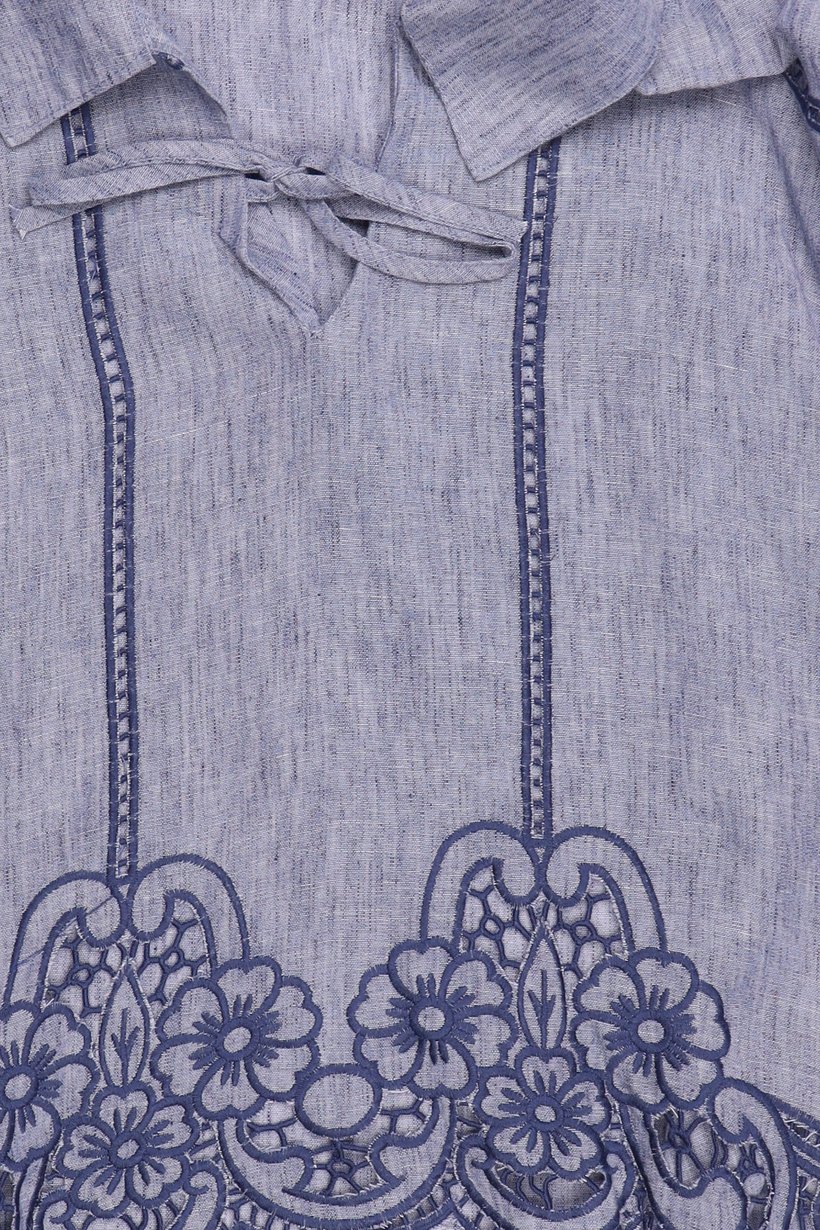 Women Spread Collar Long Sleeve Embroidered Shirt, Heather Blue