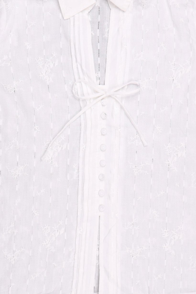 Women Spread Neck Long Sleeve Embroidered Blouse, White