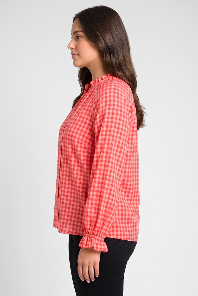 Women V-Neck Long Sleeve Plaid Shirt, Multicolor