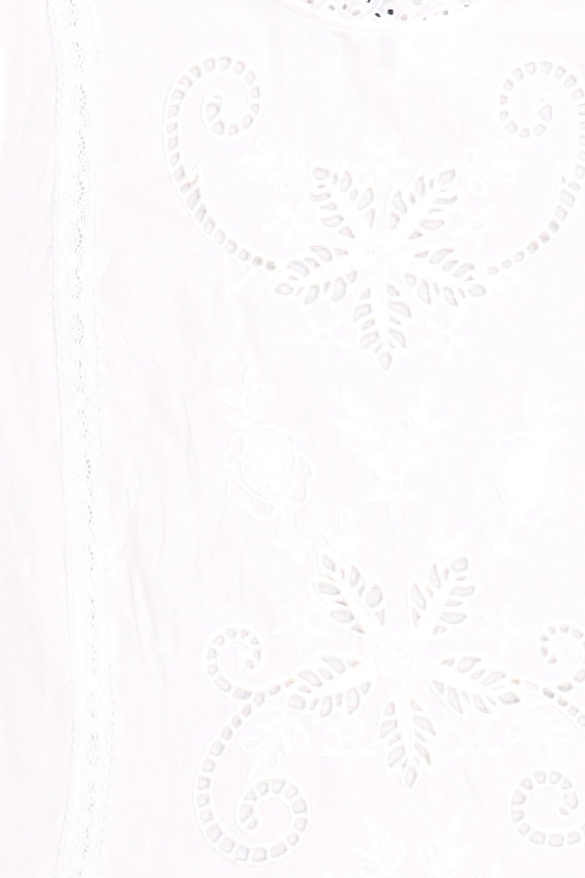 Women Ruffle Neck Long Sleeve Eyelet Blouse, White