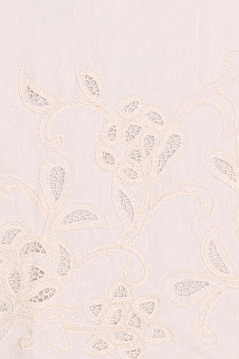 Women Round Neck Embroidered Short Sleeve Top, Cream
