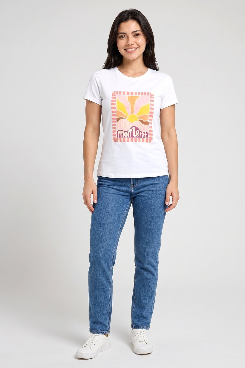 Women Crew Neck Short Sleeve Graphic Print T-Shirt, White