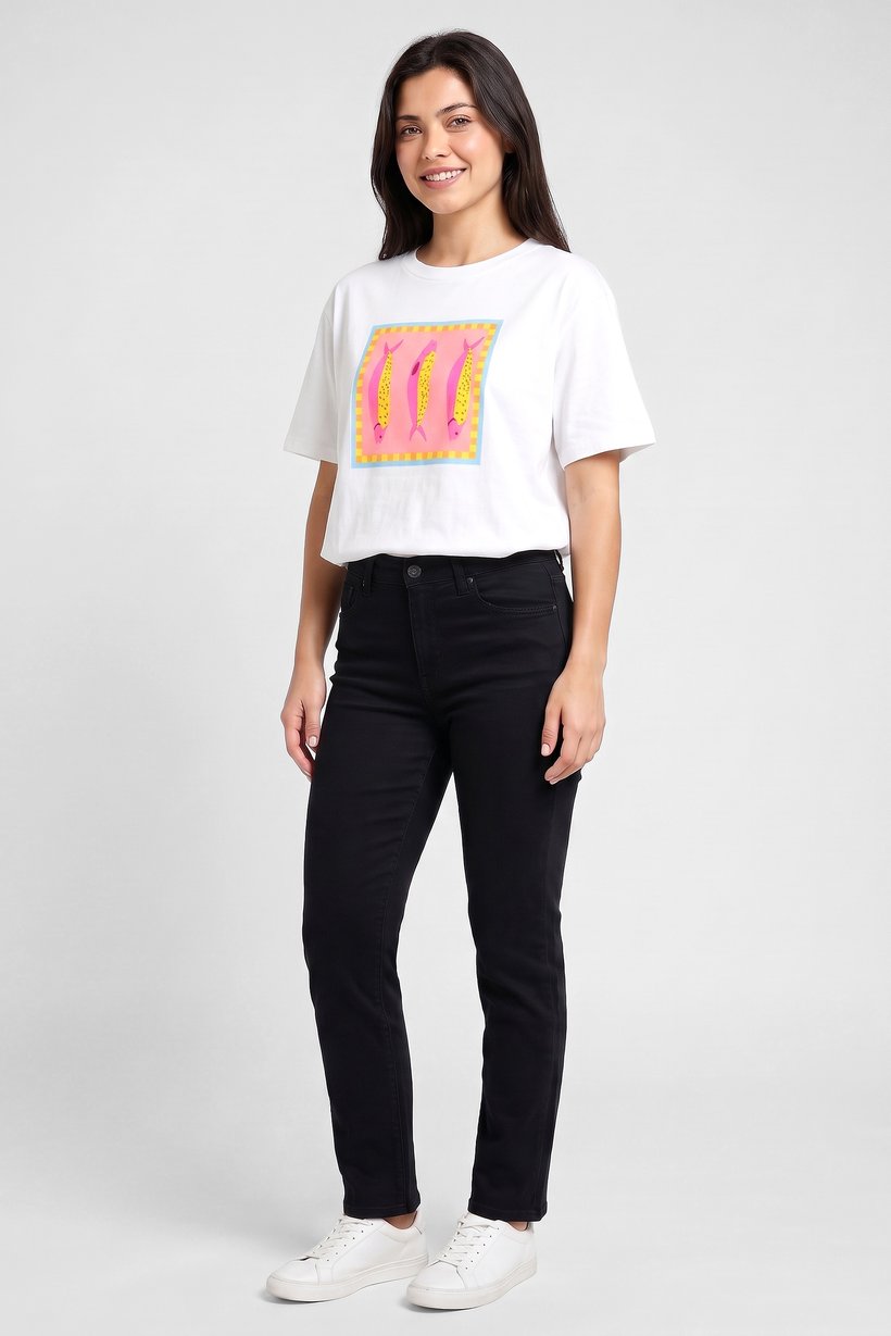 Women Crew Neck Short Sleeve Graphic Print T-Shirt, White