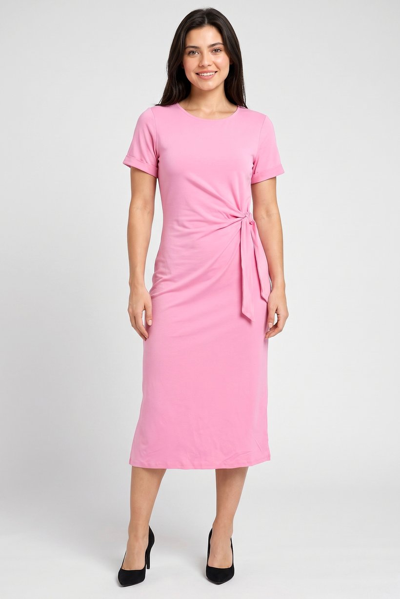 Women Solid Midi Dress, Pink