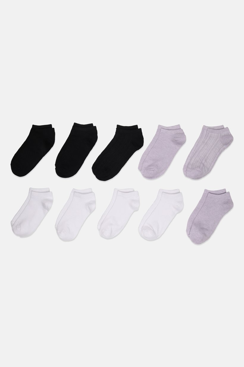 Women 10 Pairs Plain Quarter Socks, Multicolor