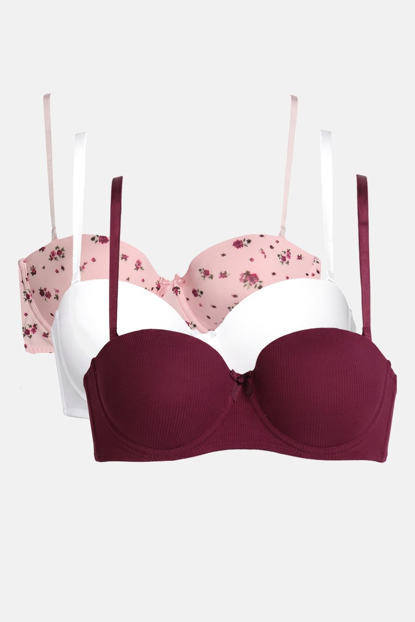 Women 3 Pieces Knitted Push Up Bra, Multicolor