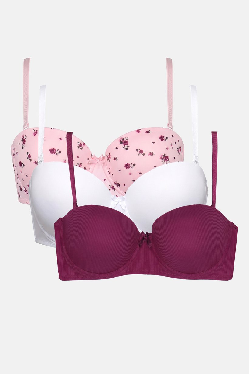 Women 3 Pcs Floral Print Padded Bra, Multicolor