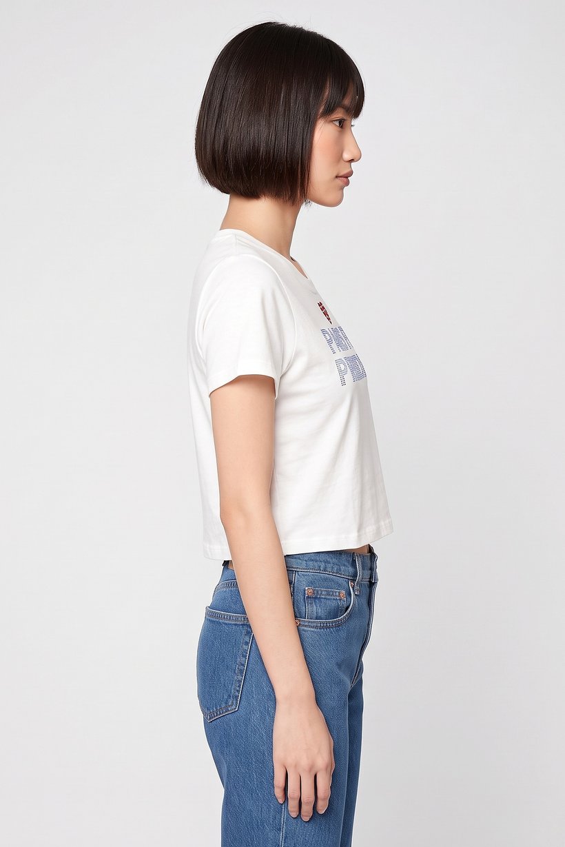 Women Crew Neck Short Sleeve E mbellished T-Shirt, White