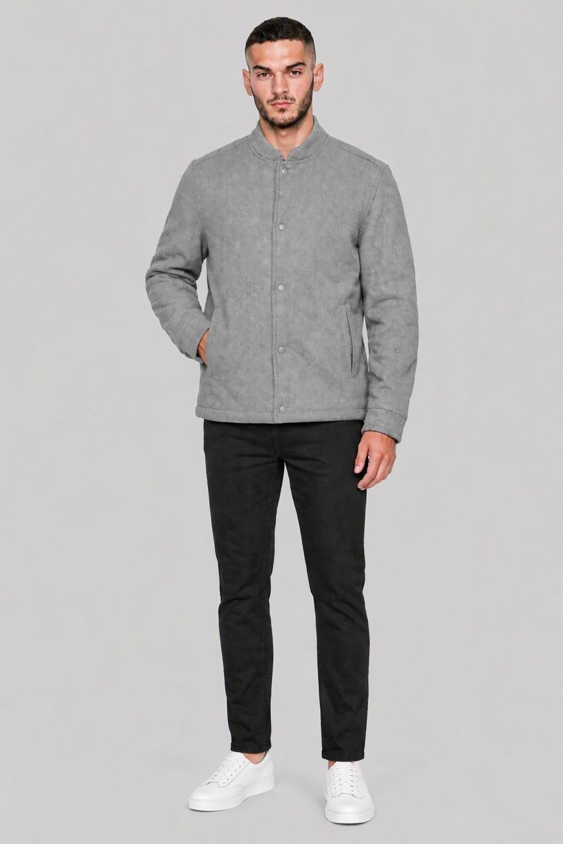 Men Plain Bomber Jacket, Grey