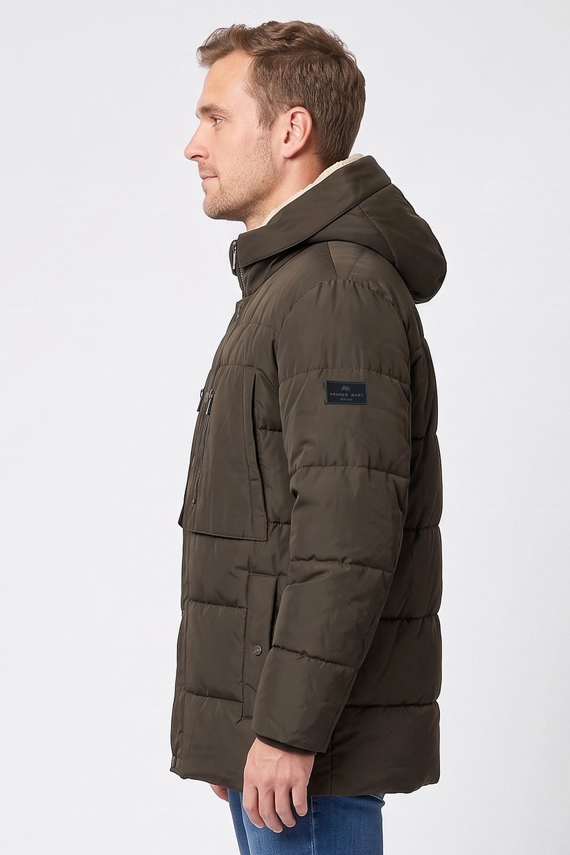 Men Quilted Puffer Jacket, Deep Olive