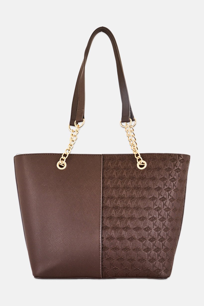 Women Textured Tote Bag, Dark Brown