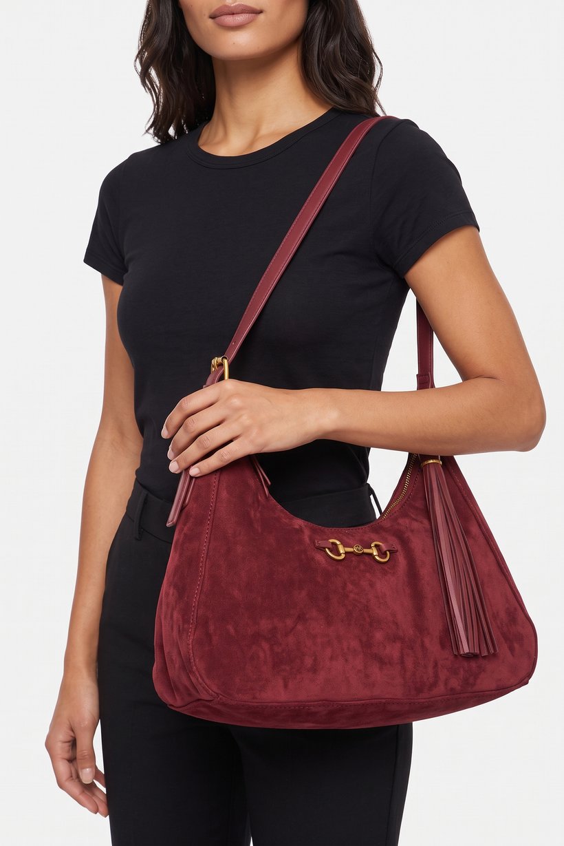Women Brand Logo Shoulder Bag, Burgandy