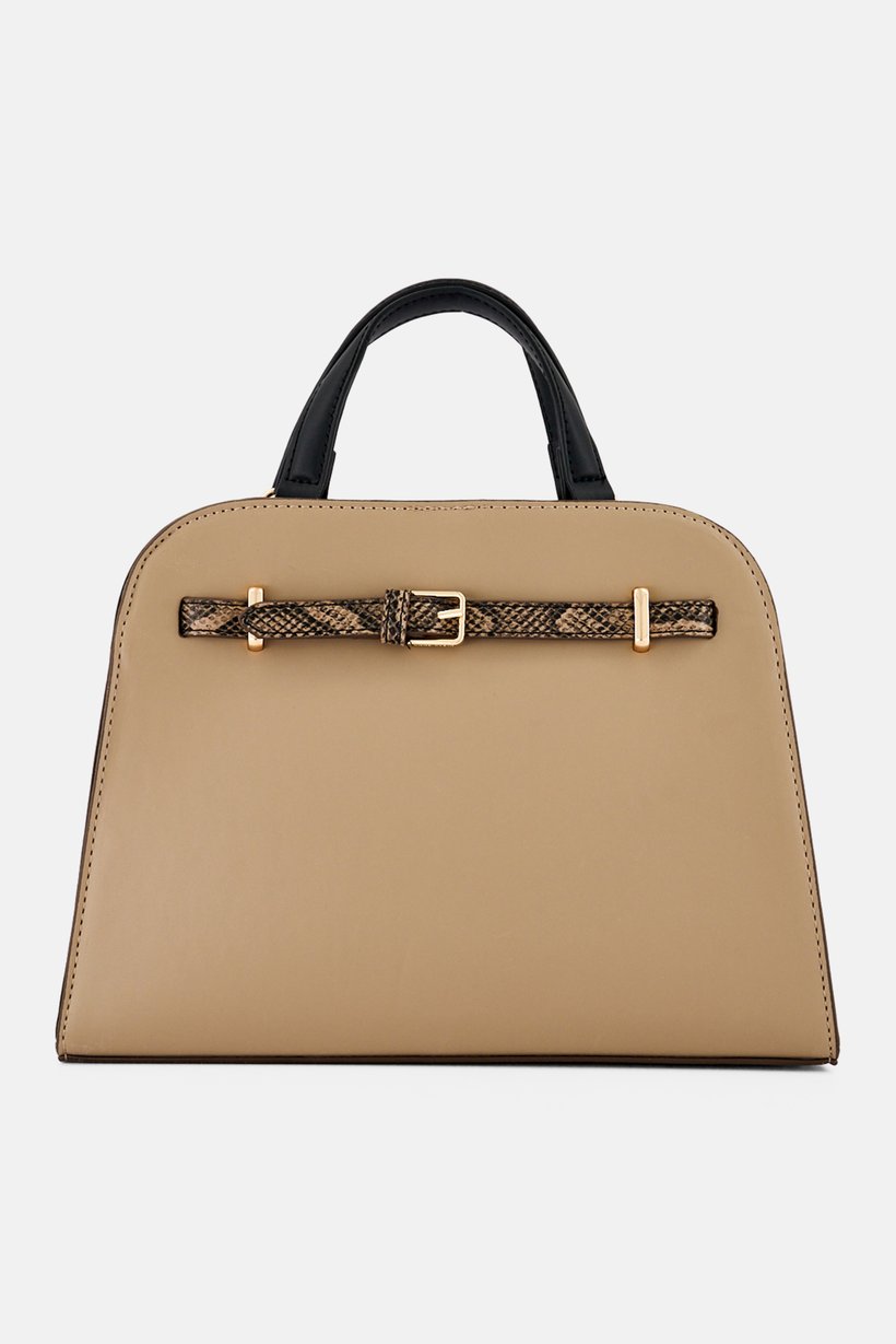 Women Brand Logo Satchel Bag, Taupe