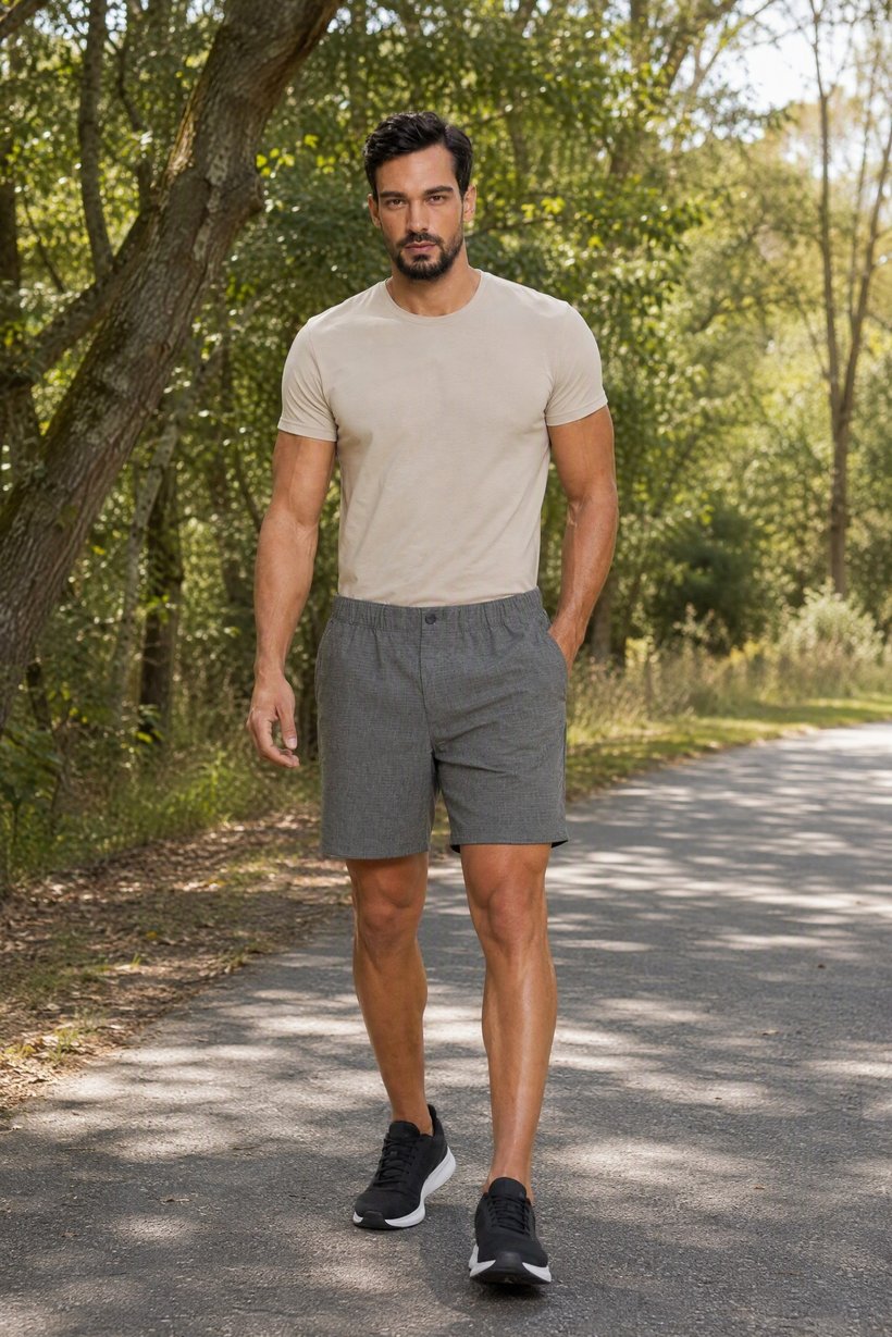 Men regular Fit Micro Stripe Outdoor Shorts, Heather Grey