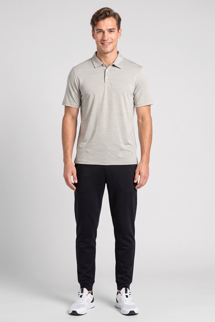 Men Regular Fit Short Sleeve Outdoor Polo Shirt, Light Grey