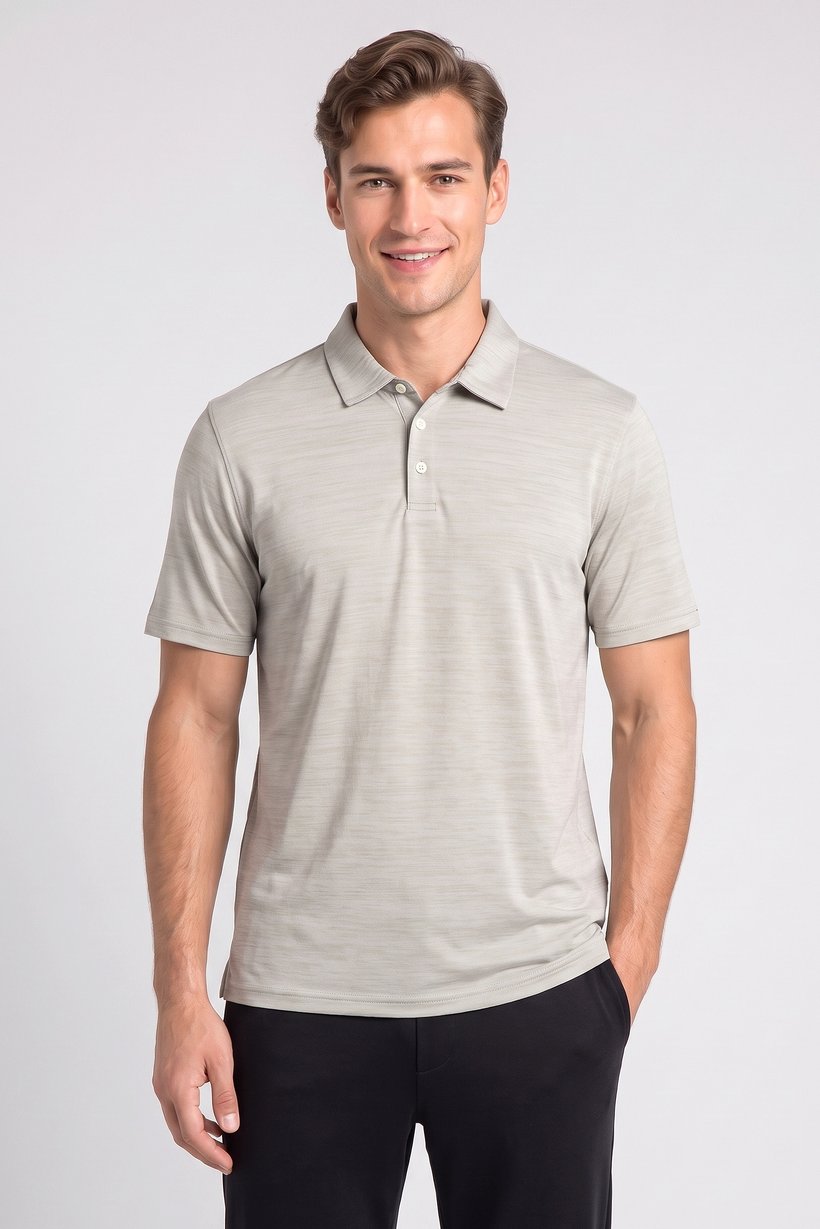 Men Regular Fit Short Sleeve Outdoor Polo Shirt, Light Grey