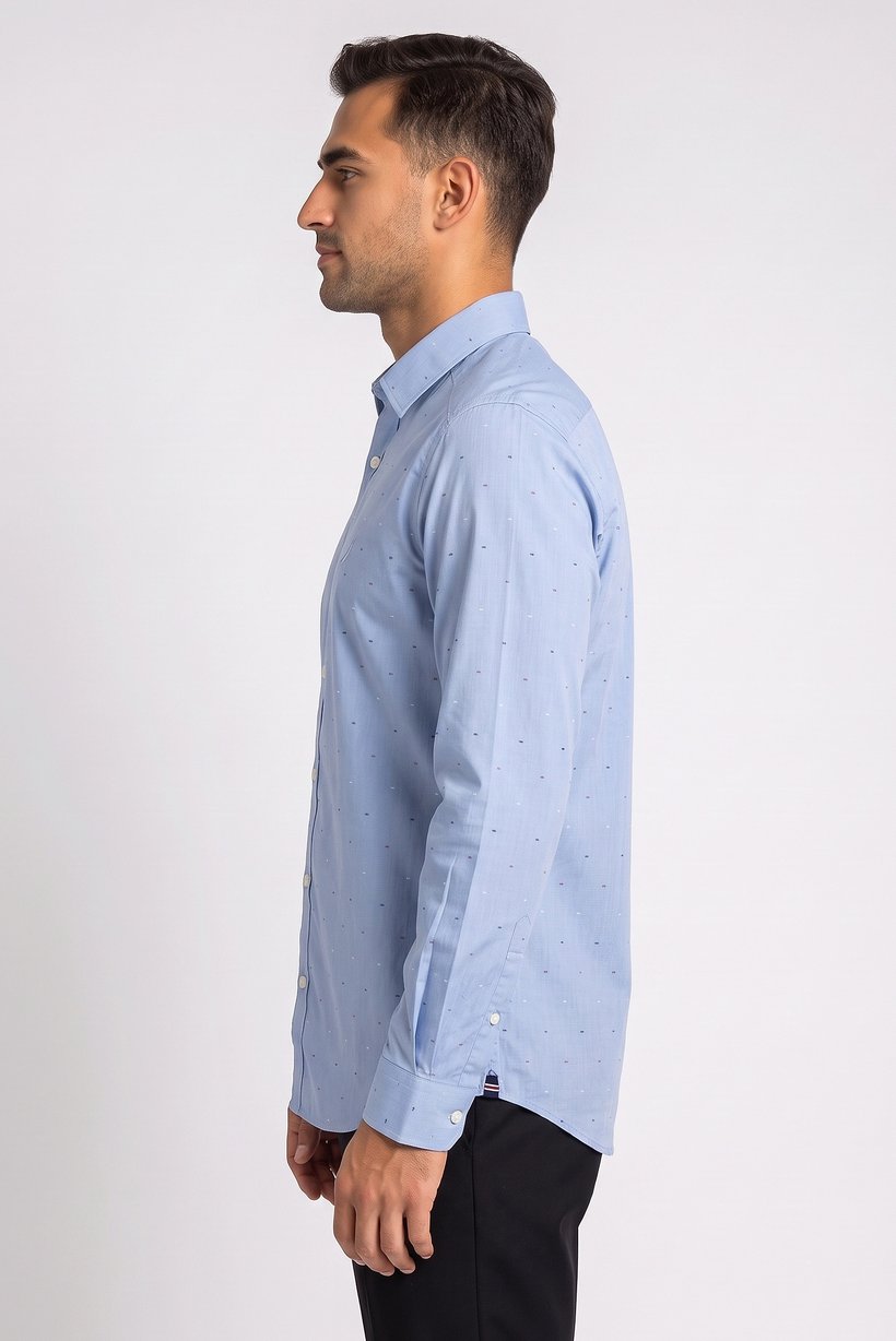 Men Classic Fit Embroidered Logo Long Sleeve Casual Shirt, Light Blue