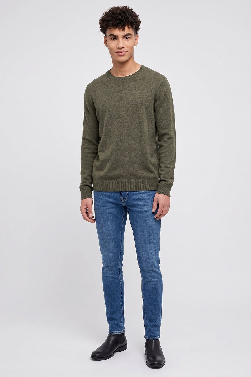 Men Crew Neck Heather Sweater, Olive