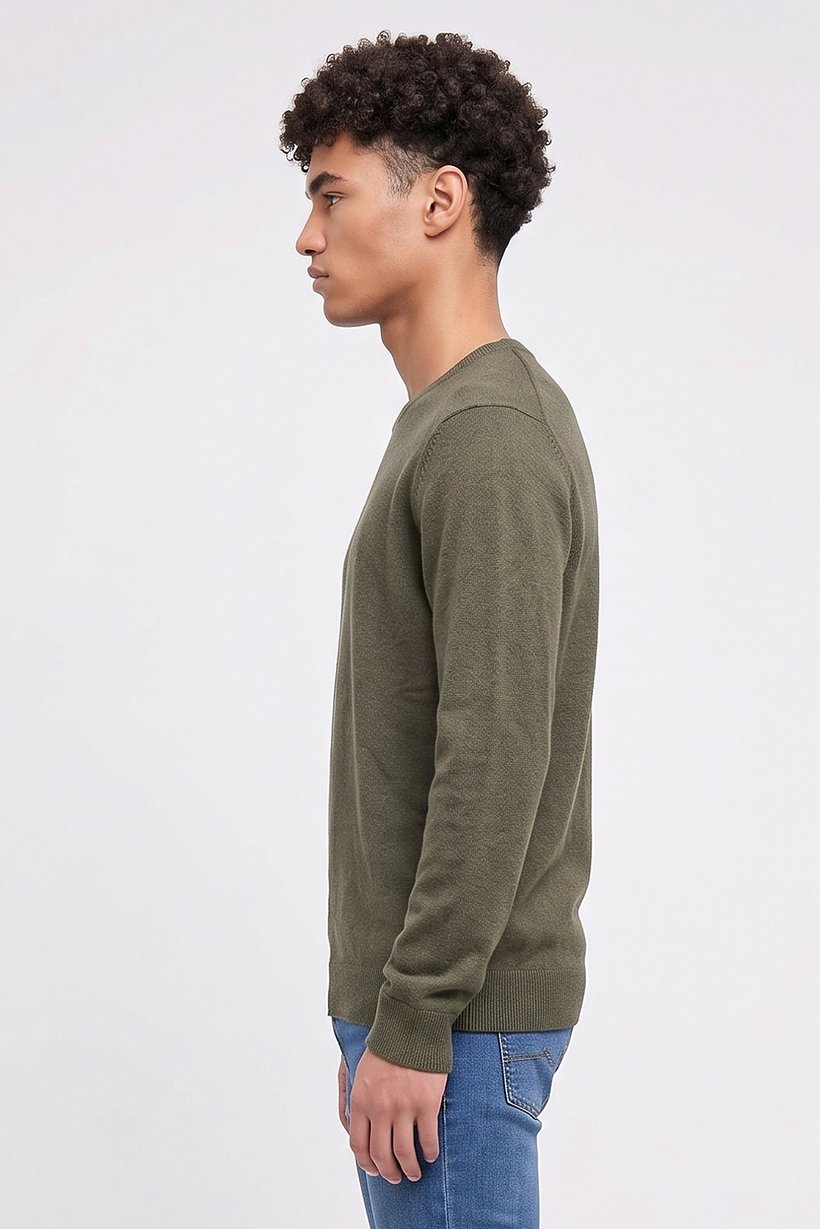 Men Crew Neck Heather Sweater, Olive