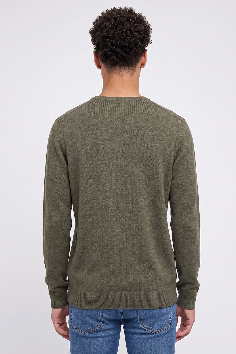 Men Crew Neck Heather Sweater, Olive