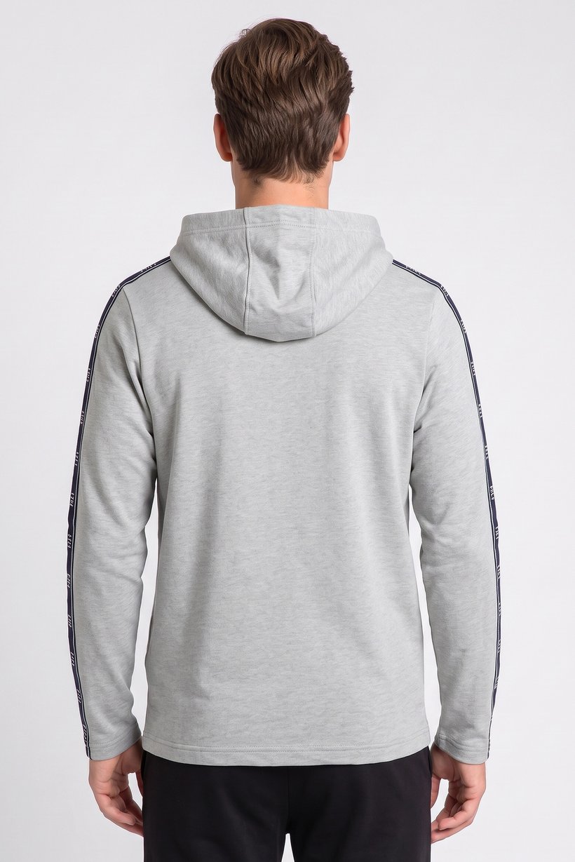 Men Brand Logo Long Sleeve Hooded Sleepwear, Grey
