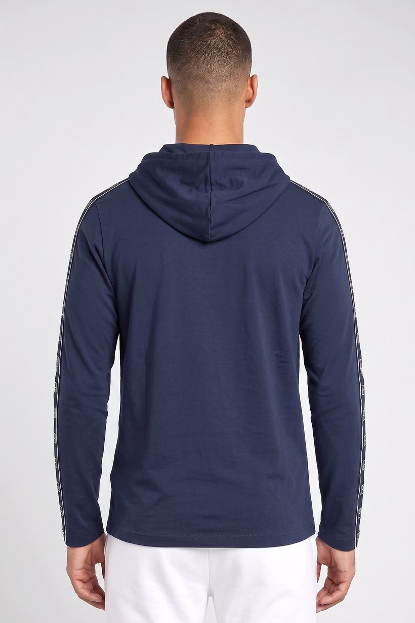 Men Brand Logo Long Sleeve Hooded Sleepwear, Dark Navy