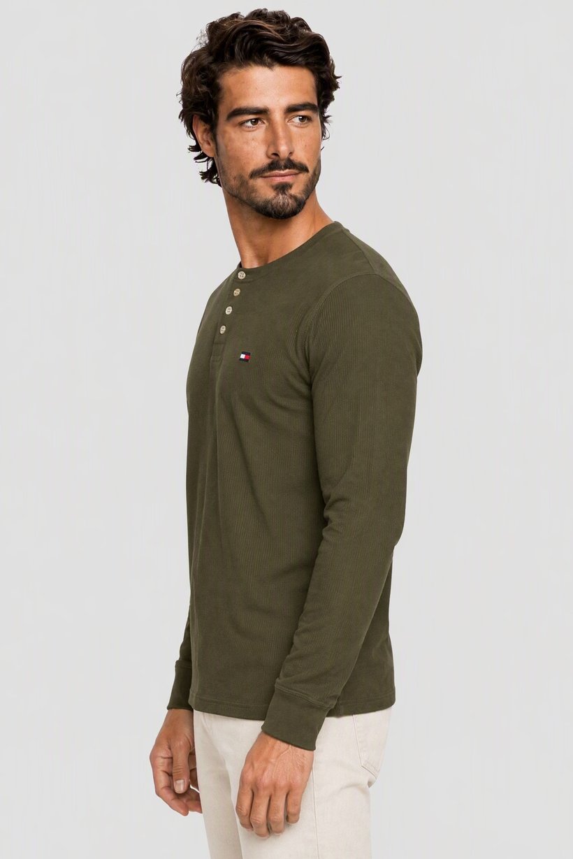 Men Crew Neck Long Sleeve Embroidered Logo T-Shirt, Olive