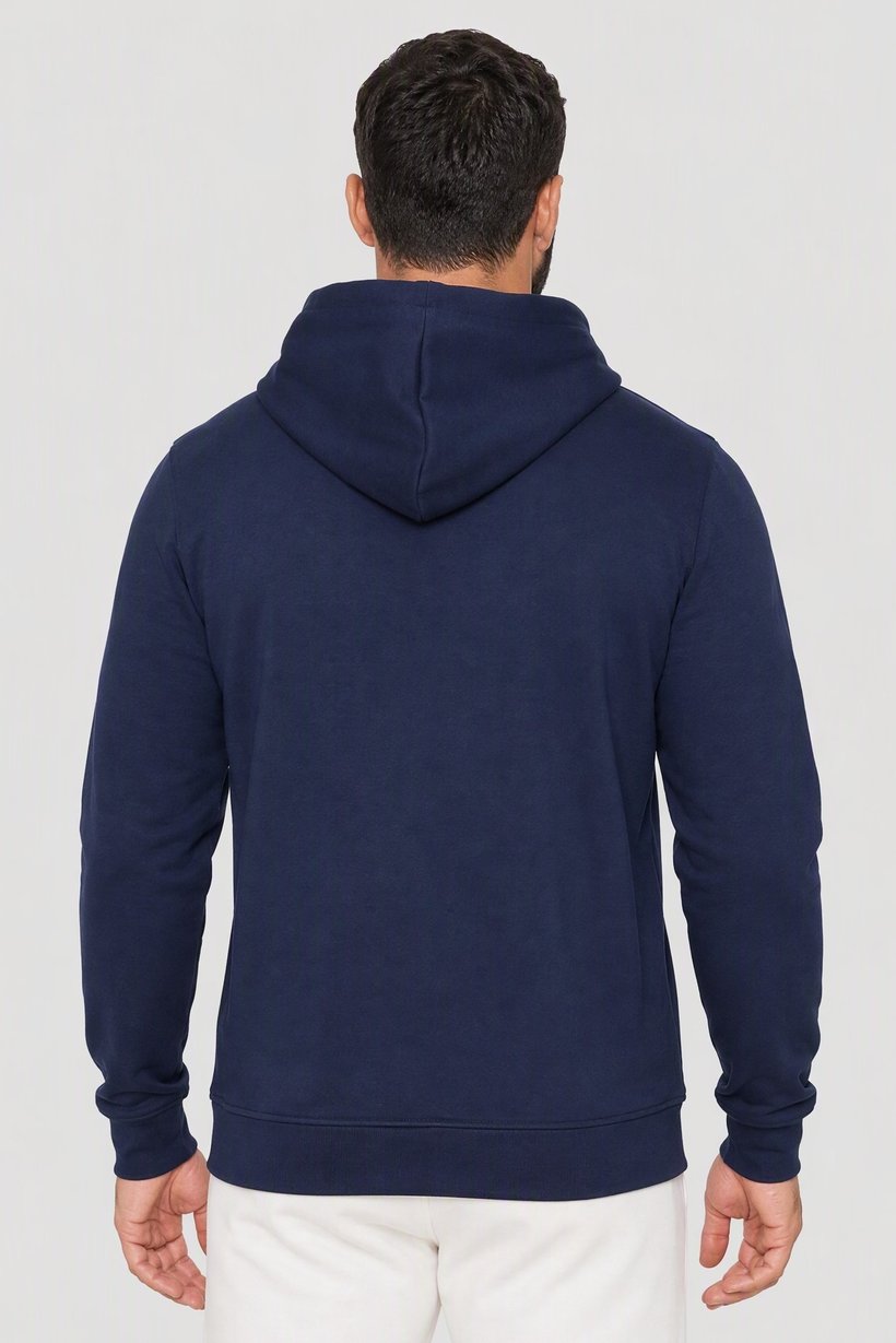 Men Graphic Print Long Sleeve Hooded Sleepwear, Navy