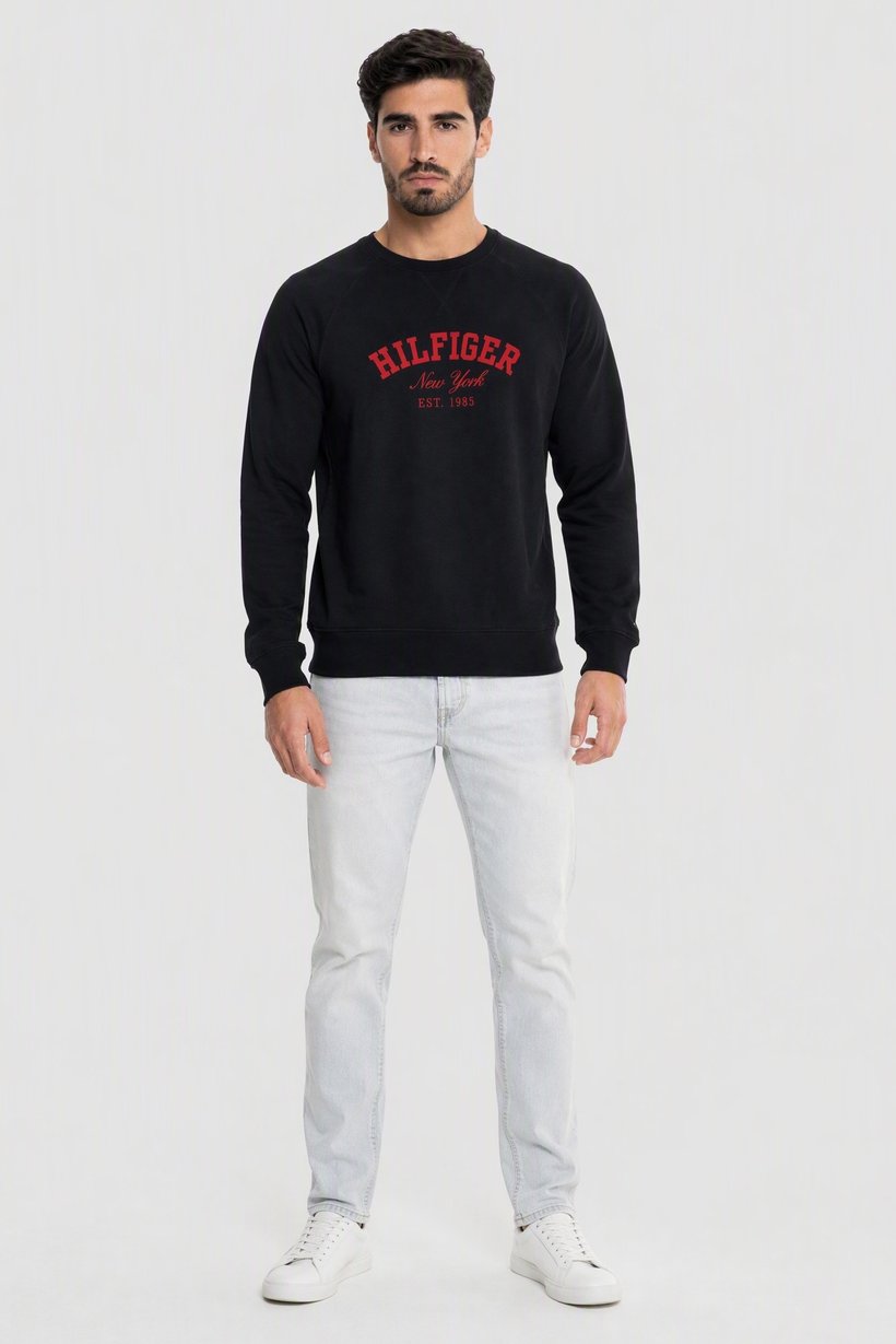 Men Crew Neck Brand Logo Long Sleeve Sweatshirt, Navy