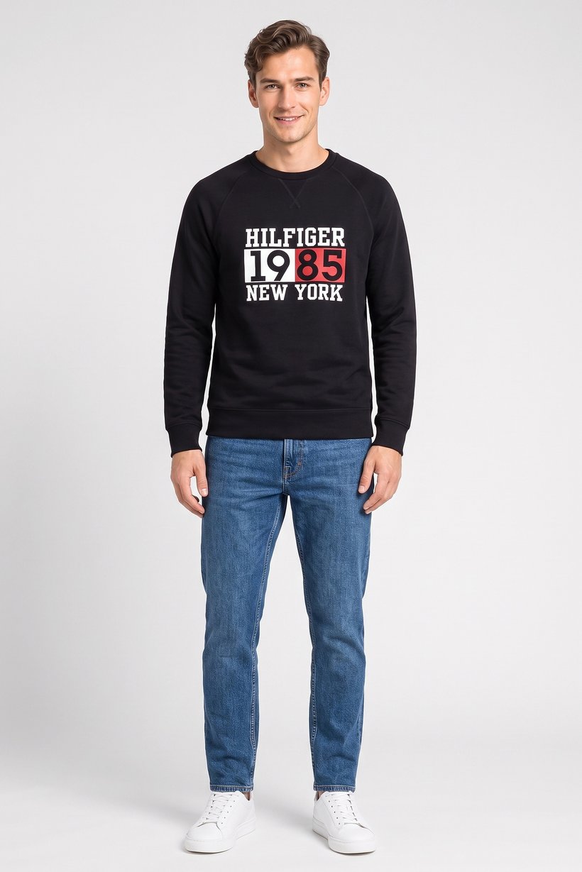 Men Crew Neck Graphic Print Long Sleeve Sweatshirt, Navy