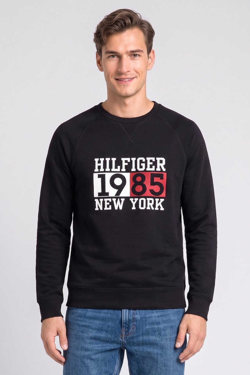 Men Crew Neck Graphic Print Long Sleeve Sweatshirt, Navy