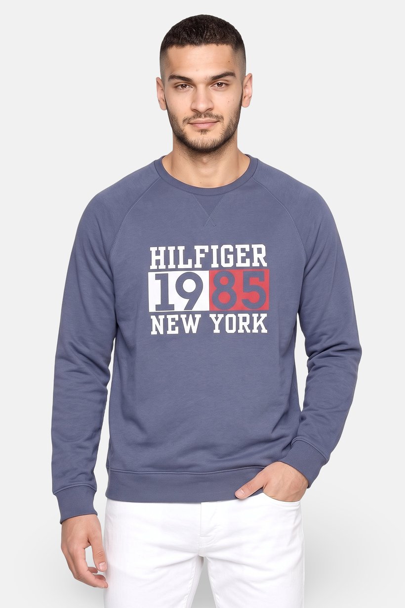Me Crew Neck Long Sleeve Graphic Print Sweatshirt, Slate Blue