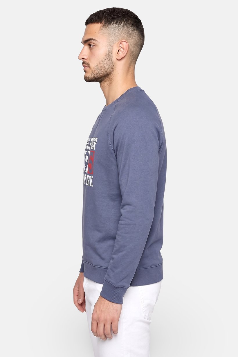 Me Crew Neck Long Sleeve Graphic Print Sweatshirt, Slate Blue