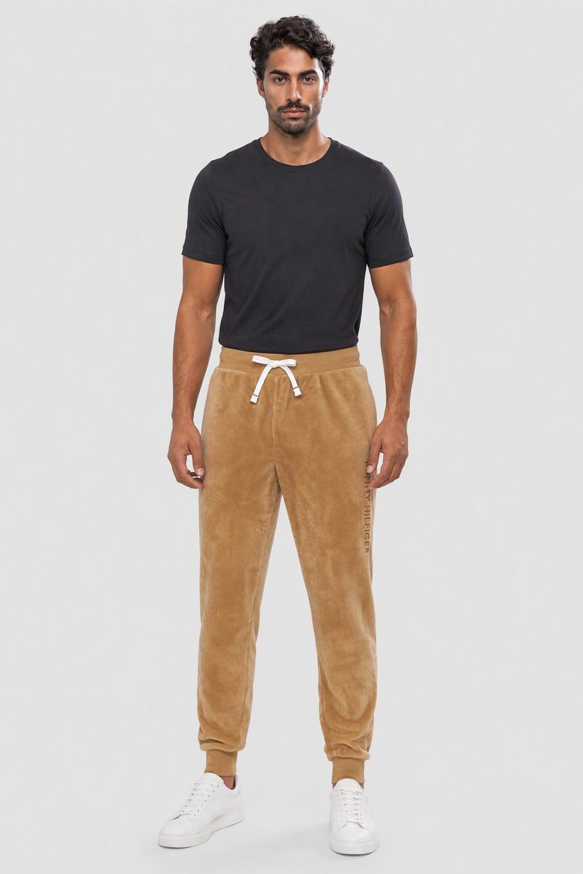 Men Regular Fit Embroidered Logo Jogger Pants, Tan