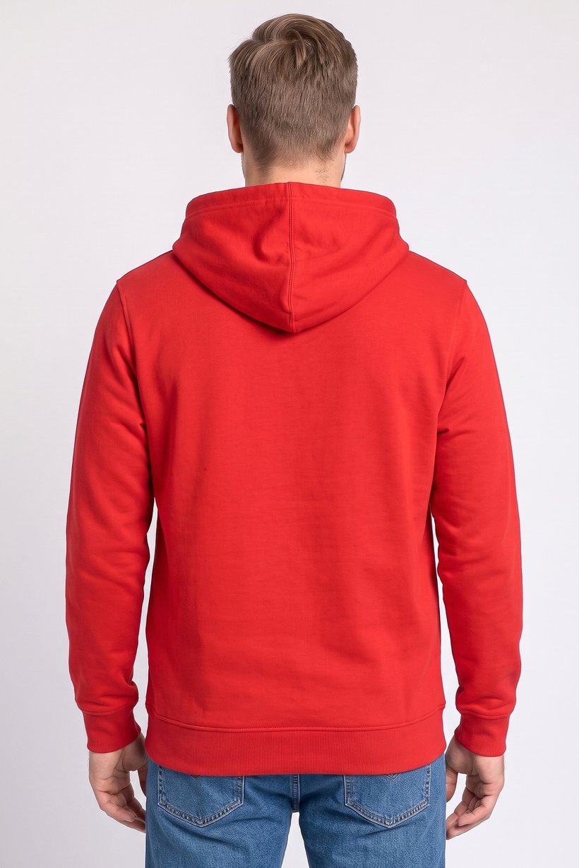 Men Brand Logo Long Sleeve Hoodie, Red