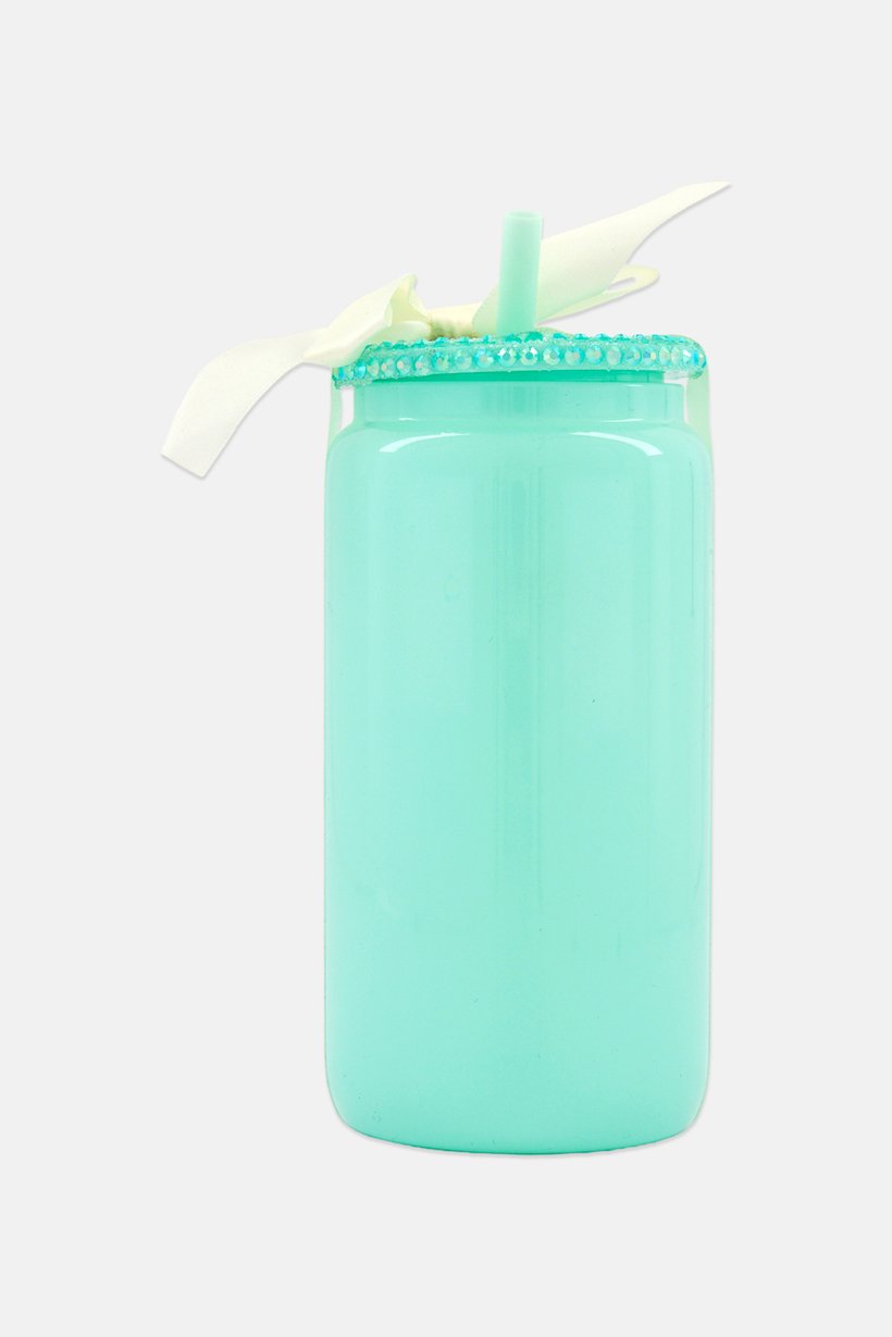 Sipper With Beaded Lid And Straw, Mint Green
