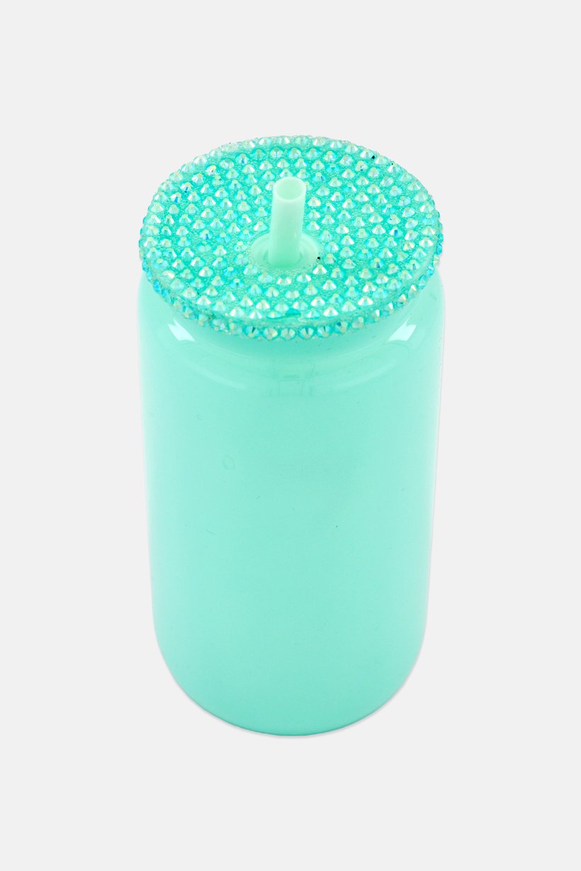 Sipper With Beaded Lid And Straw, Mint Green