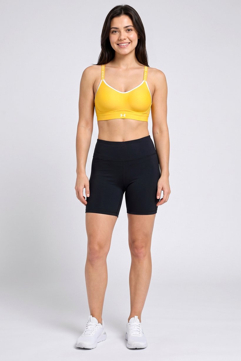 Women Brand Logo Padded Training Sports Bra, Yellow